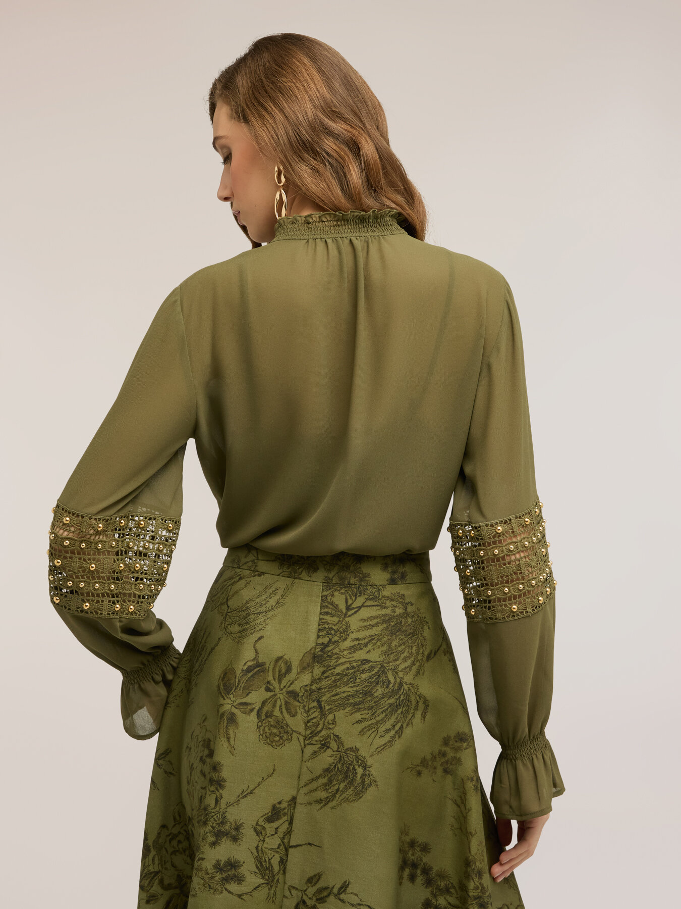 Georgette blouse with embroidered sleeves image number 1