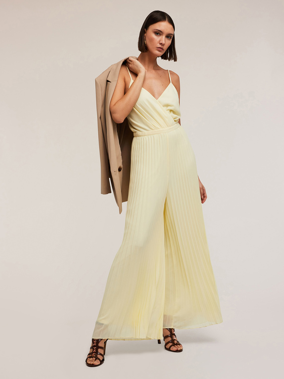 Long satin pleated jumpsuit