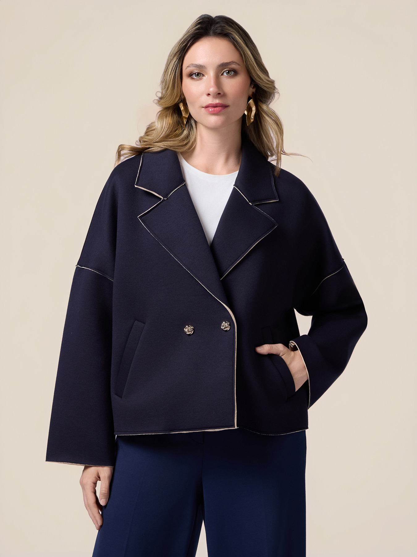 Short jacket in scuba fabric image number 0