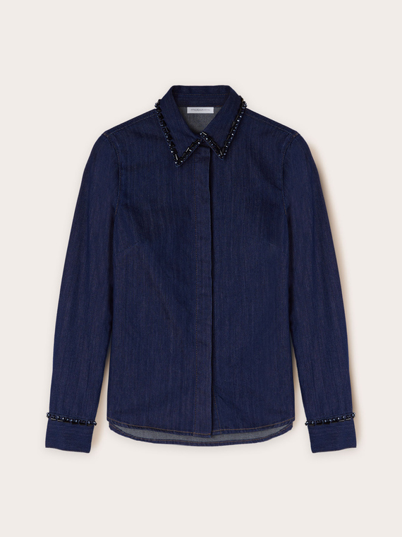 Camicia in denim con ricamo di pietre