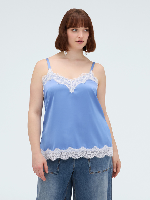 Top in raso con dettagli in pizzo