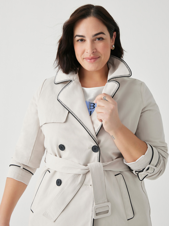 Trenchcoat mit Bordüren in Kontrastfarbe