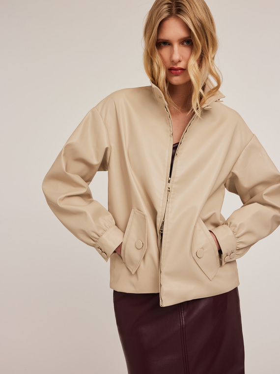 Nappa-effect coated fabric bomber jacket