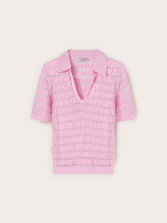 Fine knit polo with ajour&eacute; detailing