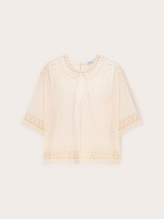 Bluză din georgette cu broderii ajour&eacute;