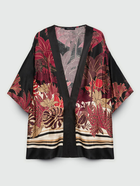 Kimono stampa foliage burgundy