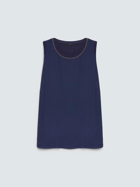 Two-tone viscose top with embellishments