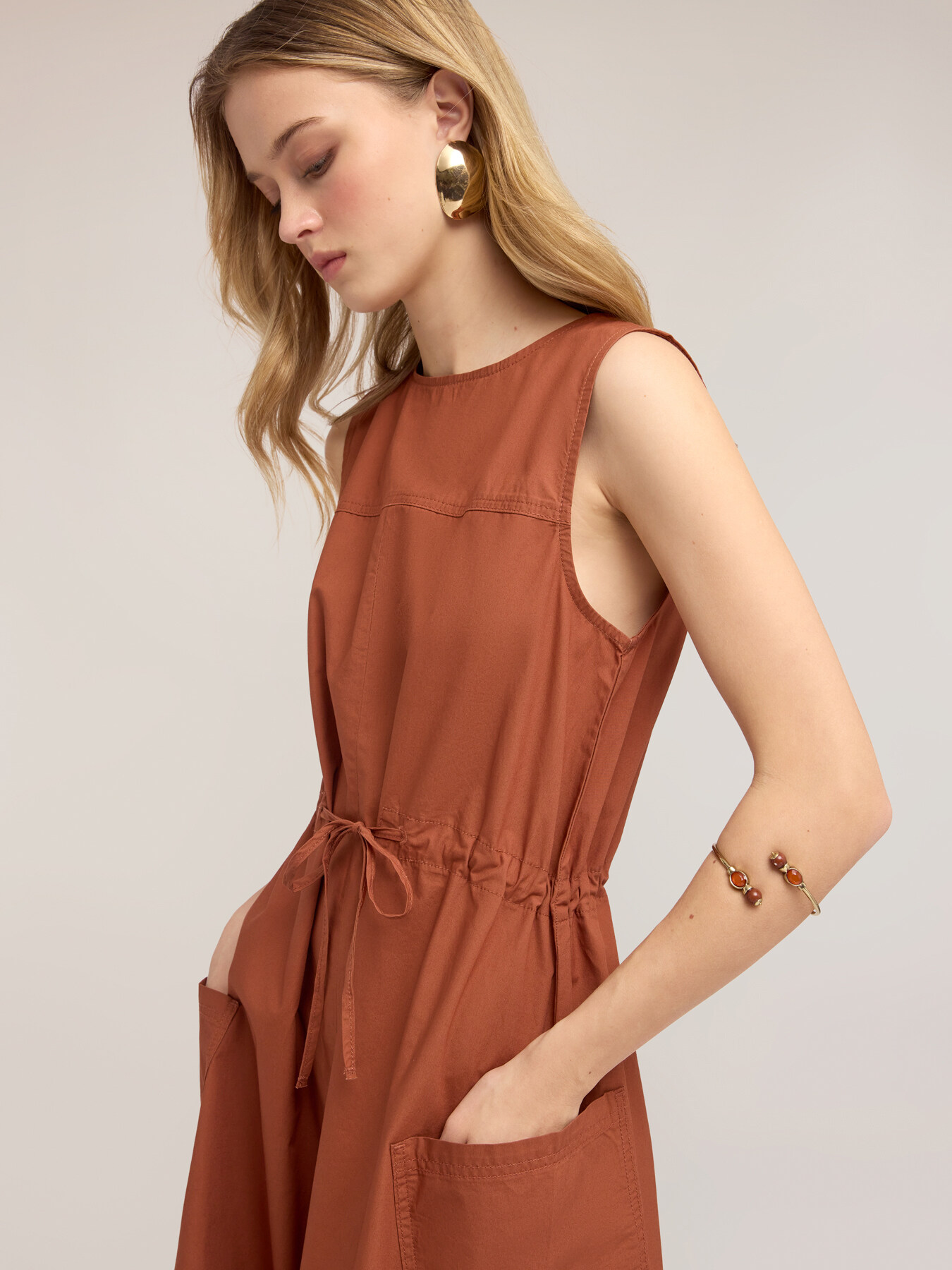 Drawstring dress in poplin image number 3