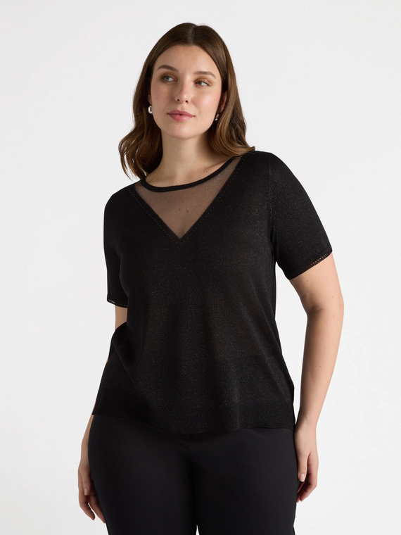 T-Shirt Lurex mit Details am Ausschnitt