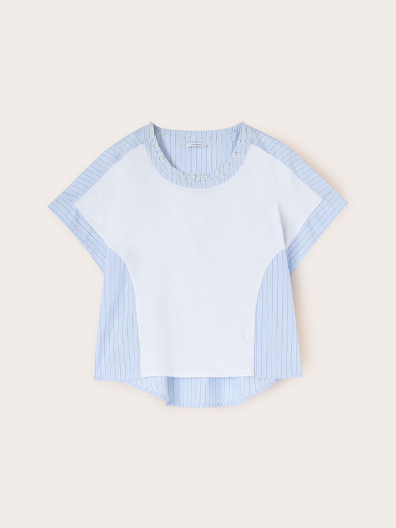 T-shirt bi-matière avec broderie de perles