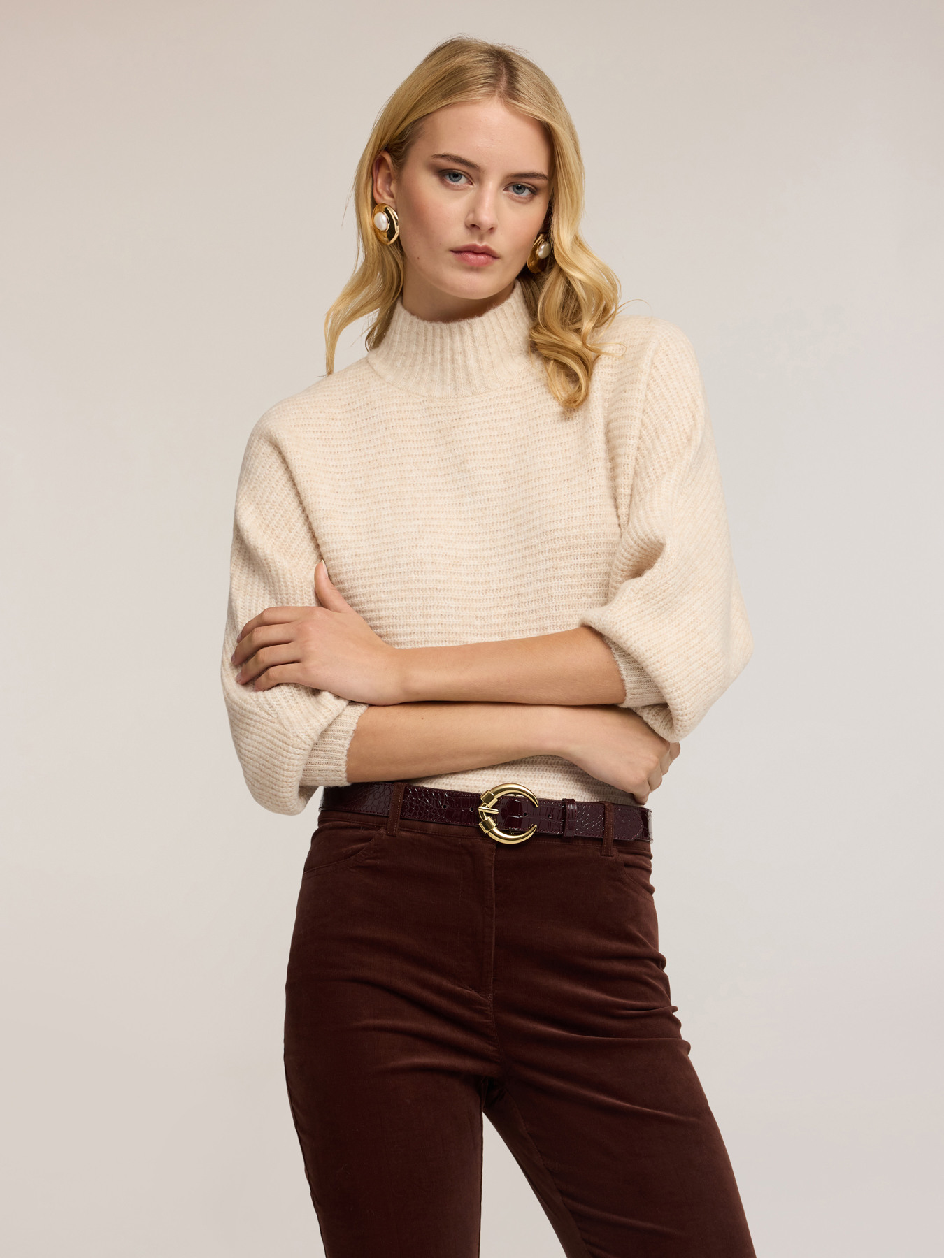Short ribbed sweater with high neck image number 0