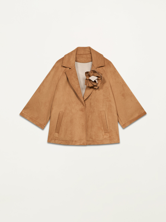 Suede-effect caban coat with brooch