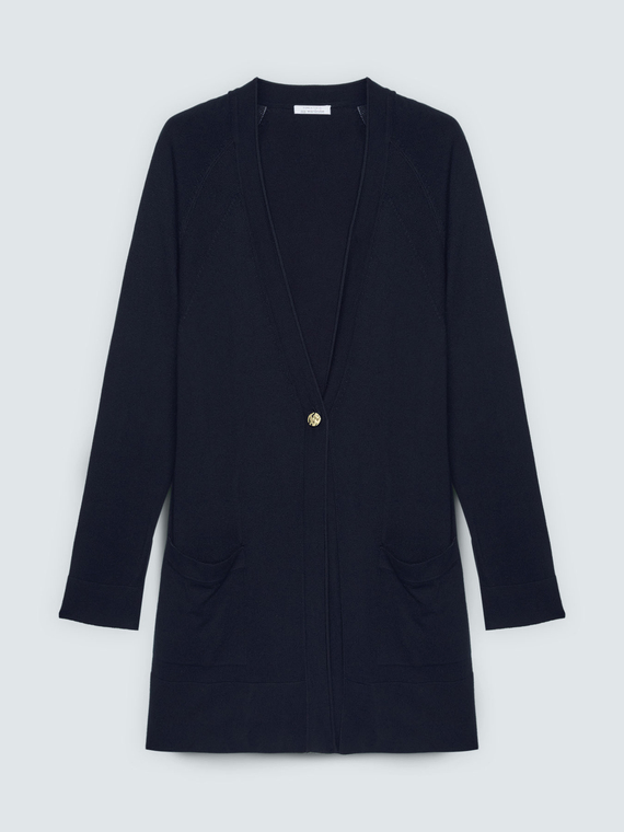 Cardigan lungo con scollo a V in maglia fine
