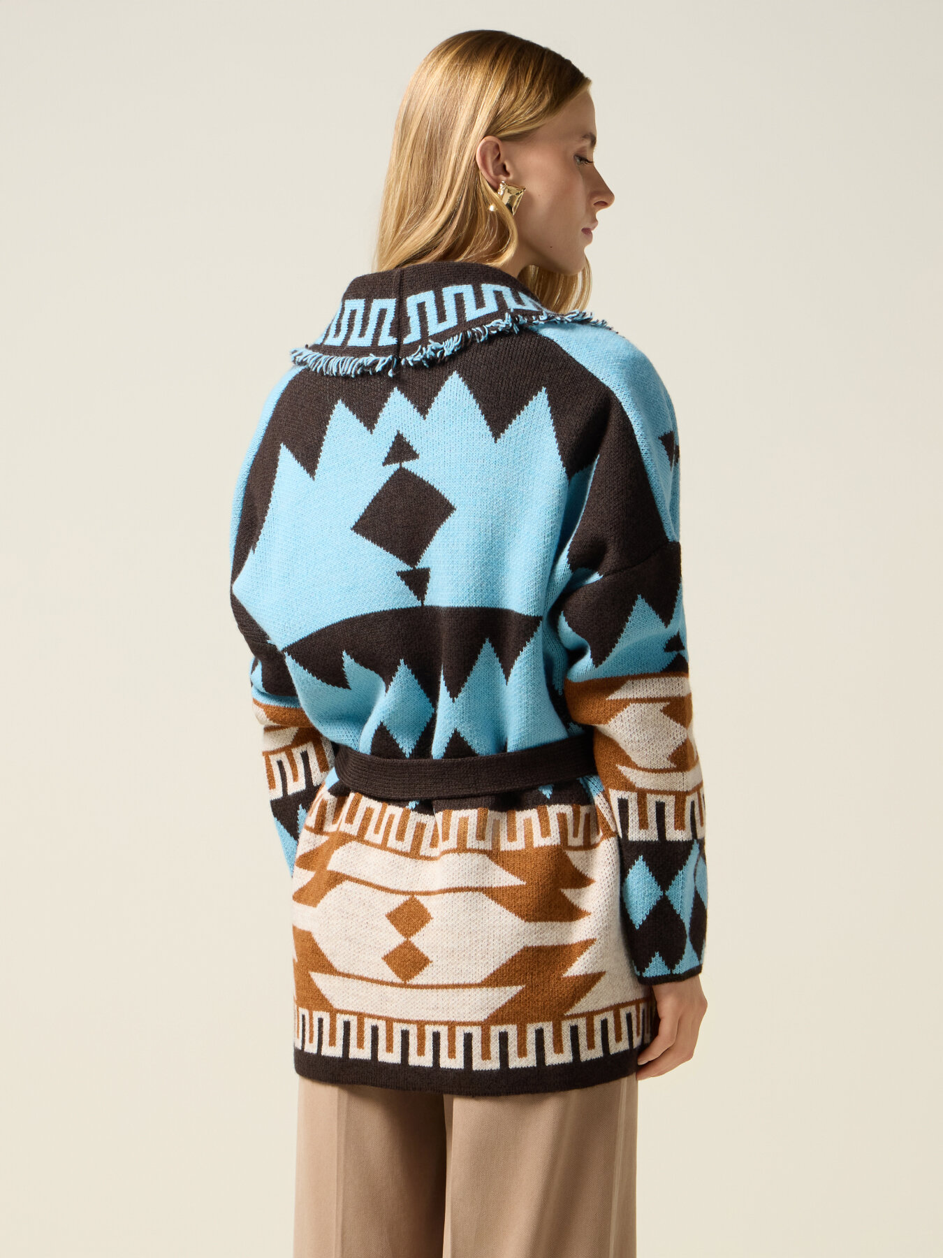 Cardigan jacquard con frange image number 1