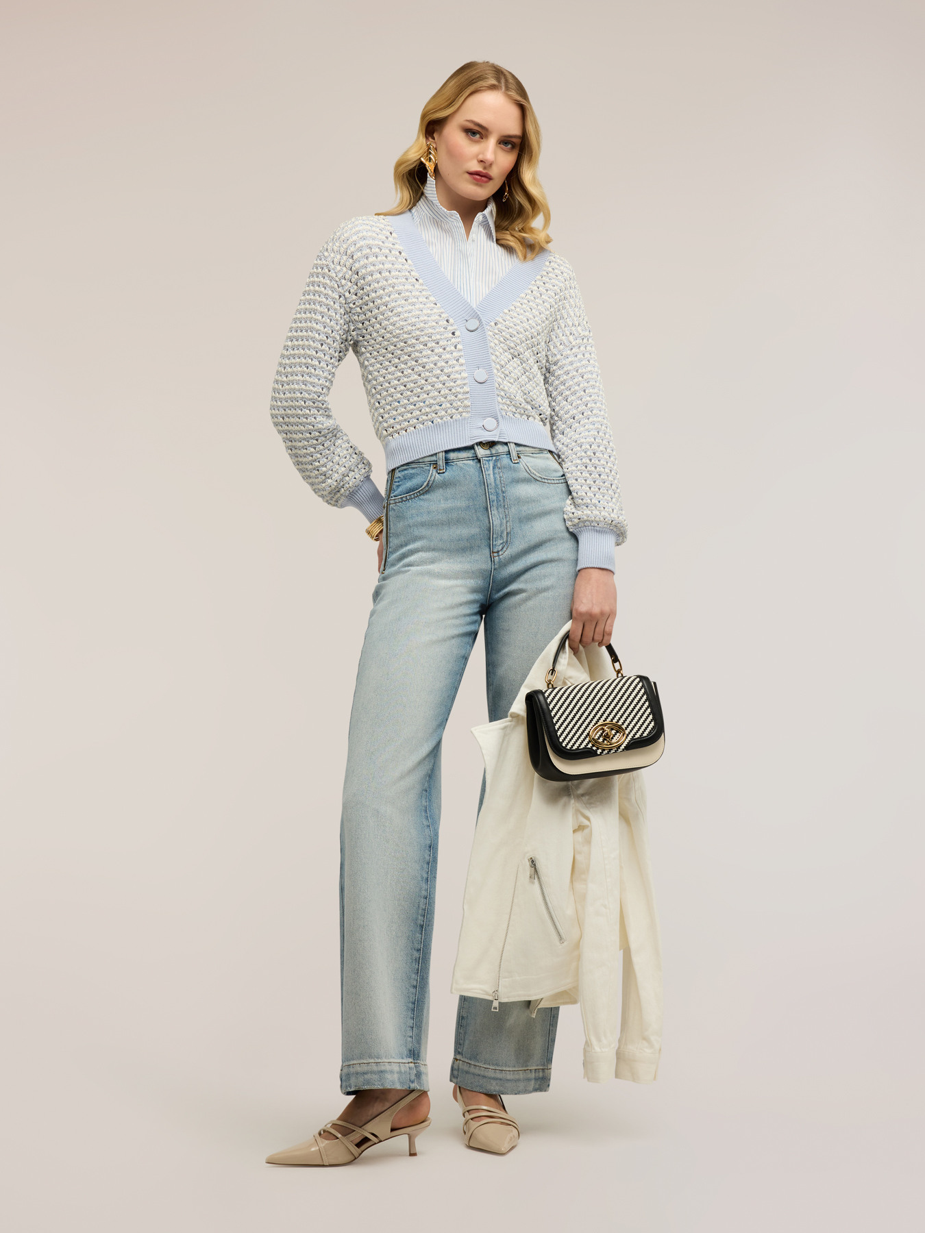 Short cardigan in openwork lurex knitwear image number 3