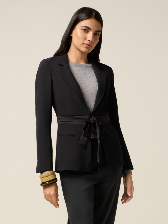 Belted satin blazer