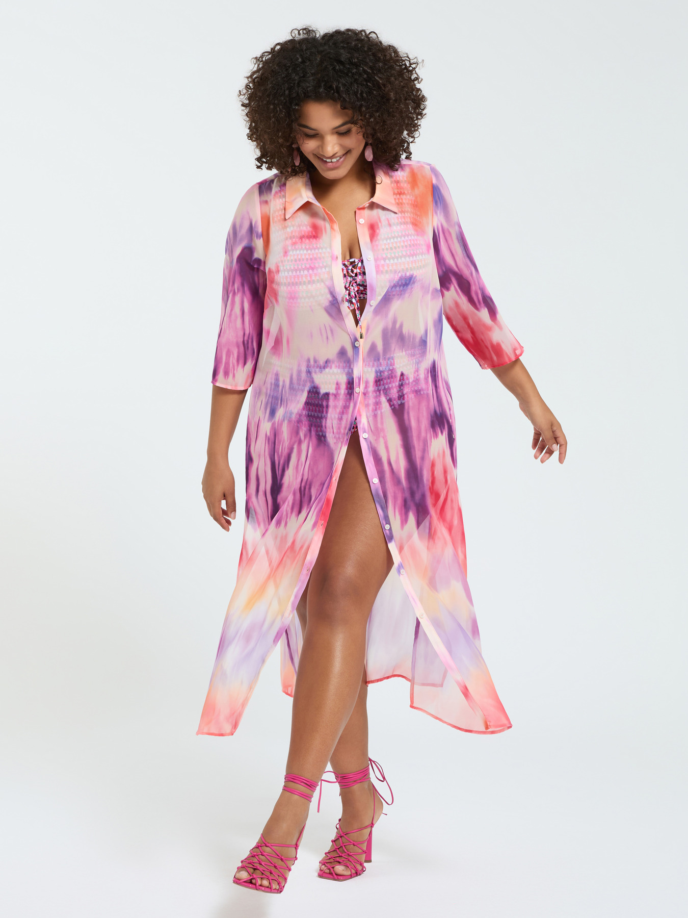 Hemdblusenkleid aus Georgette mit Tie-Dye-Muster image number 3