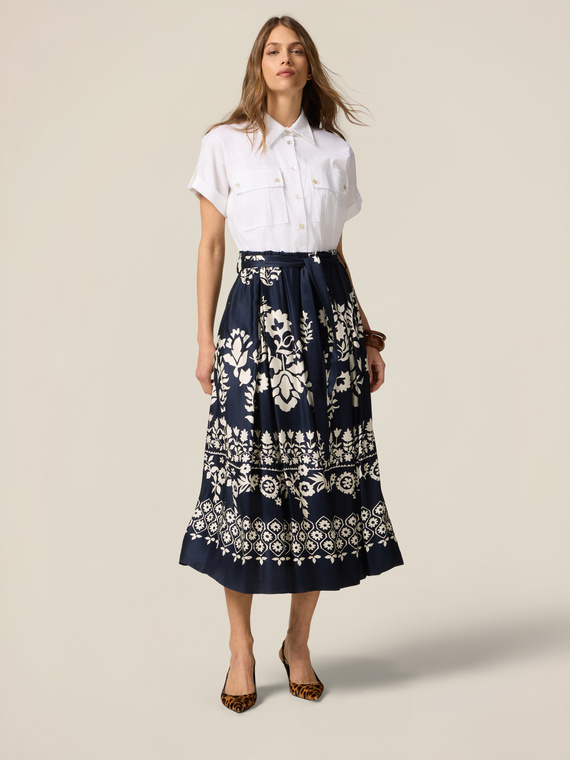 Shirtdress with patterned skirt