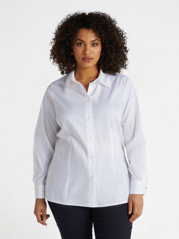 Weiße Hemdbluse aus Baumwoll-Stretch