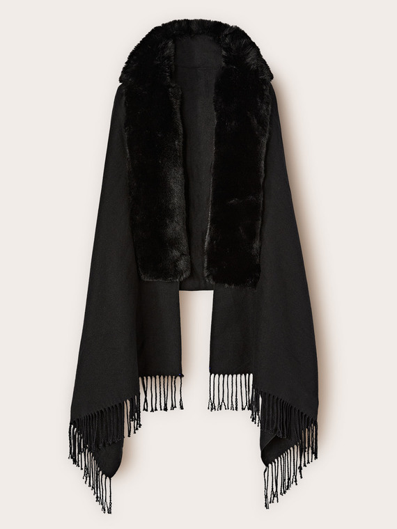 Poncho in panno con frange