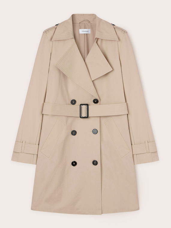 Double-breasted technical fabric trench-coat