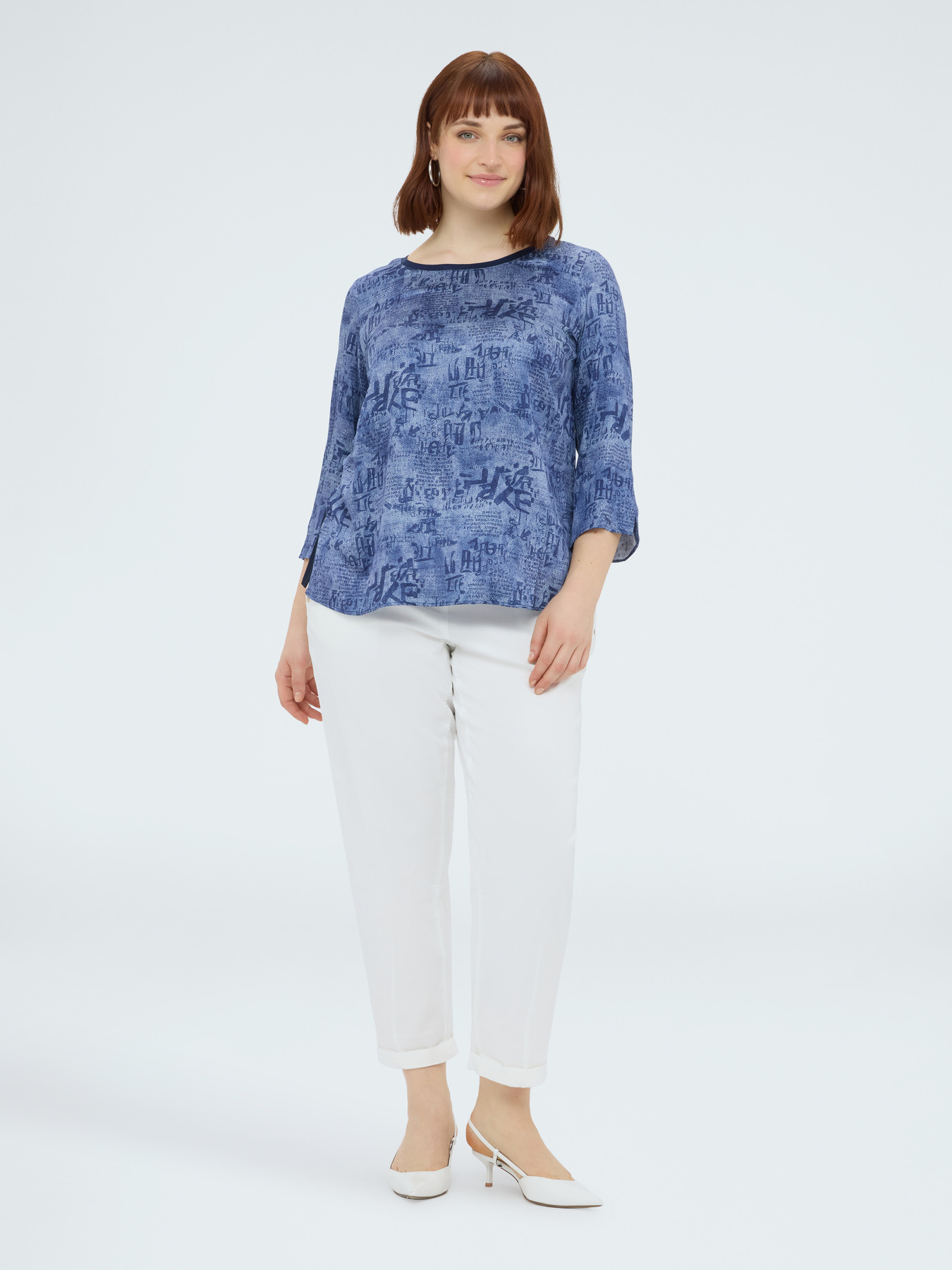 Bluse aus zwei Materialien mit Lettering-Print image number 2