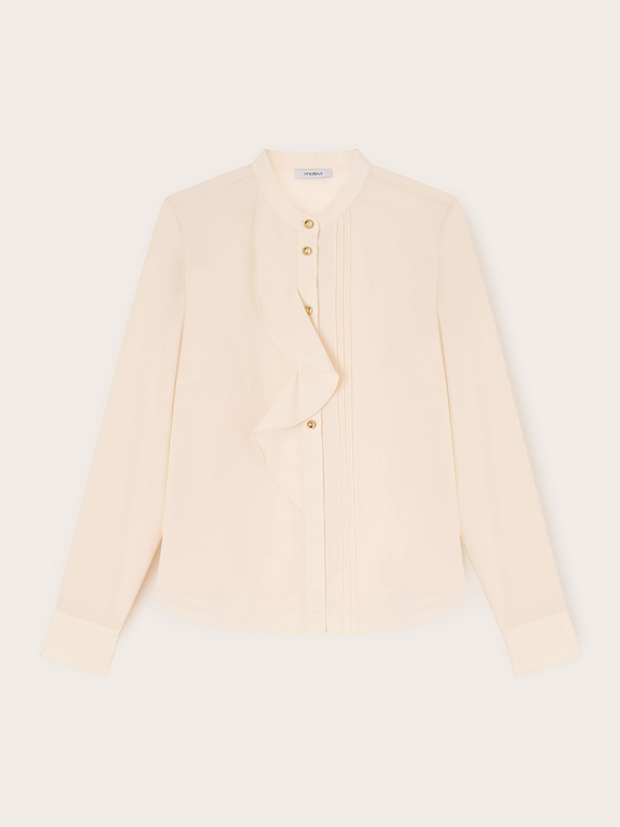 Cr&ecirc;pe de chine shirt with ruffle