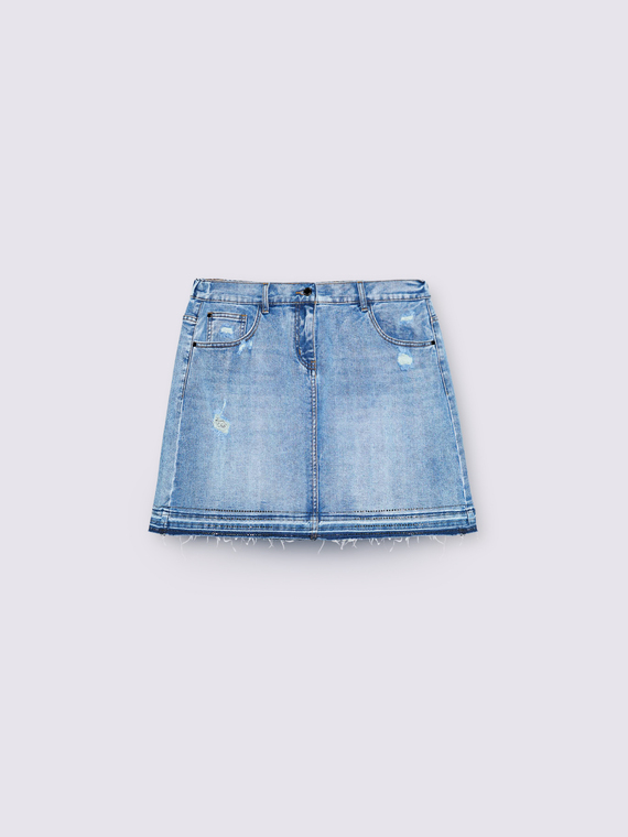 Mini-jupe en denim effet us&eacute;