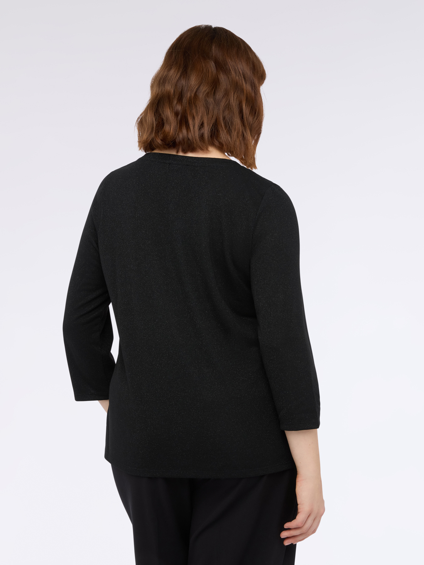 T-shirt in jersey lurex con scollo a V image number 1