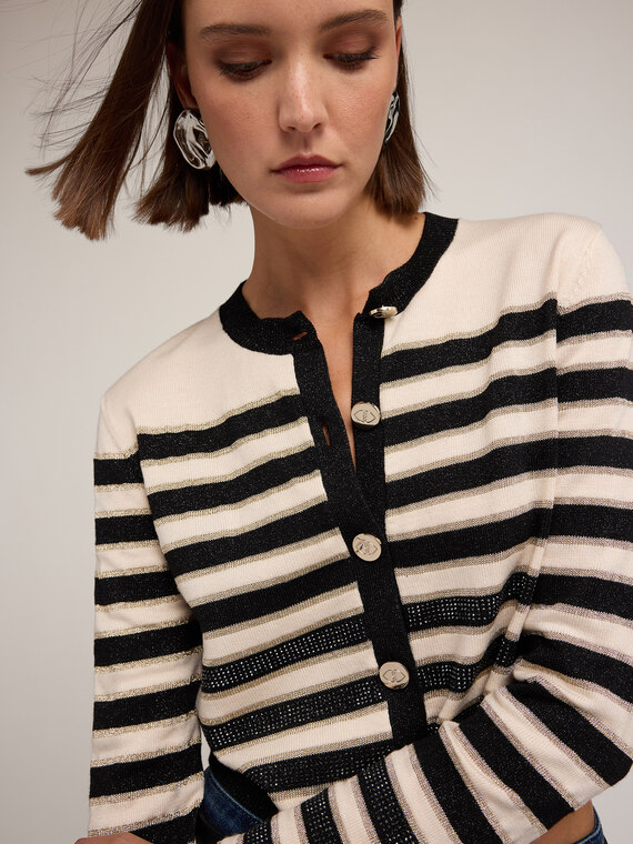 Gestreifter Lurex-Cardigan mit Nieten