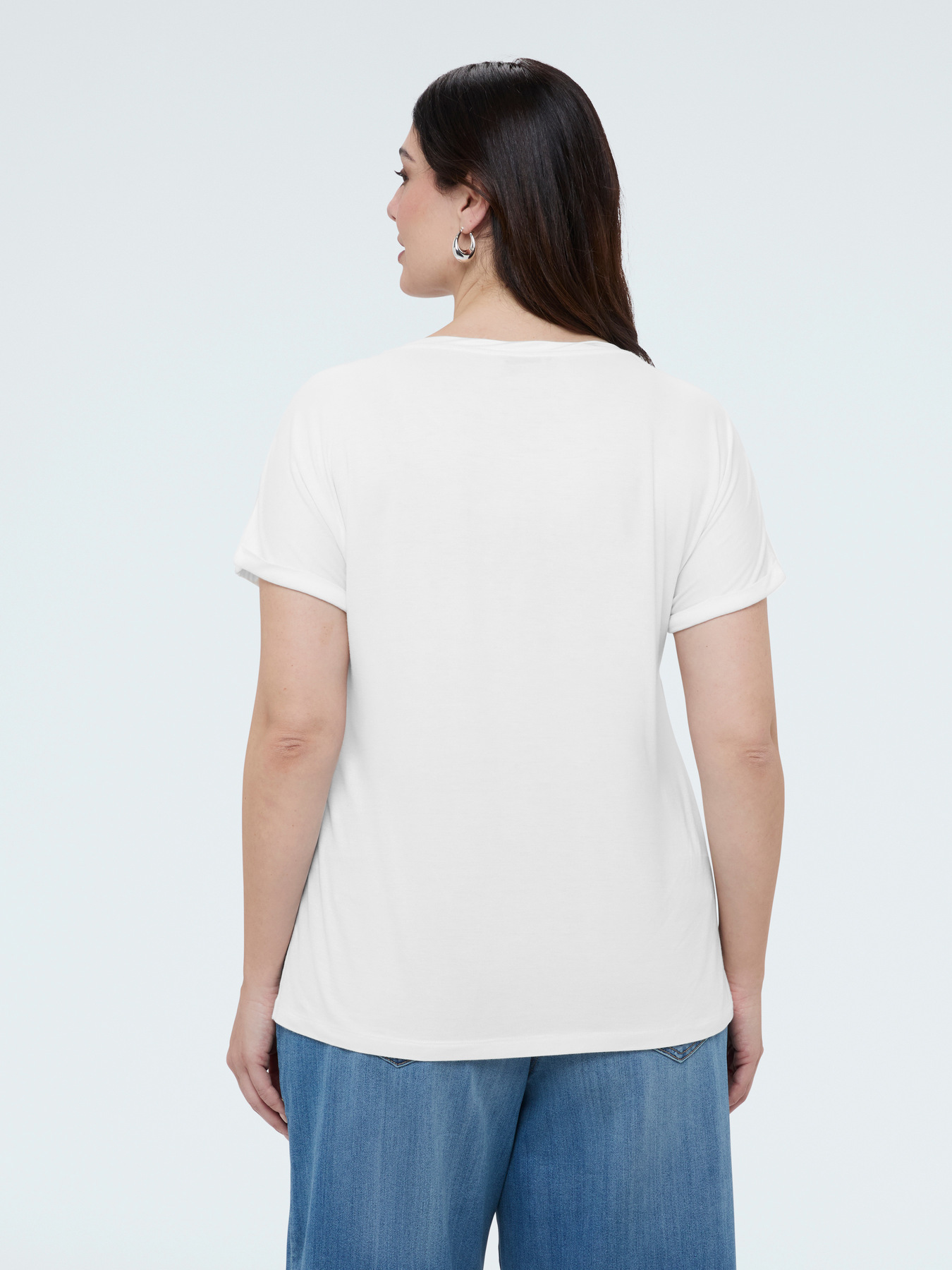 Bi-material t-shirt with round neckline image number 1