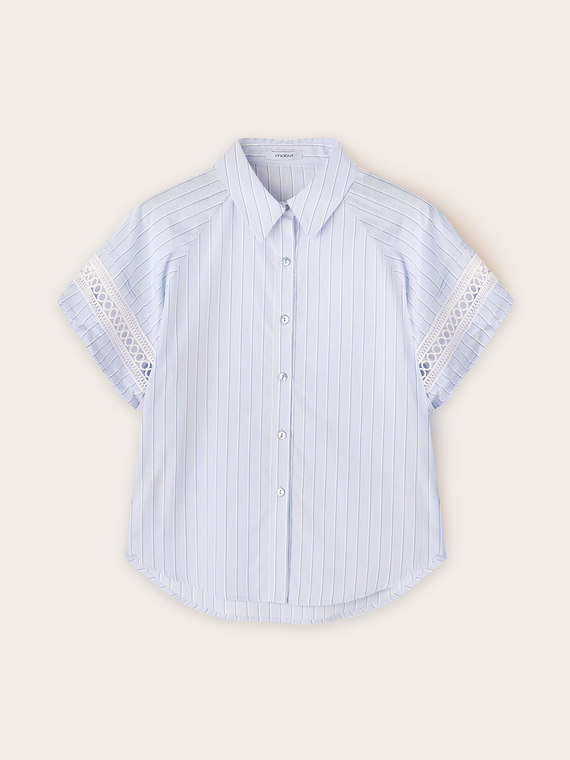 Camicia a righe con maniche ricamate