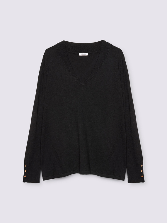 Maglia con scollo a V e bottoni sui polsini