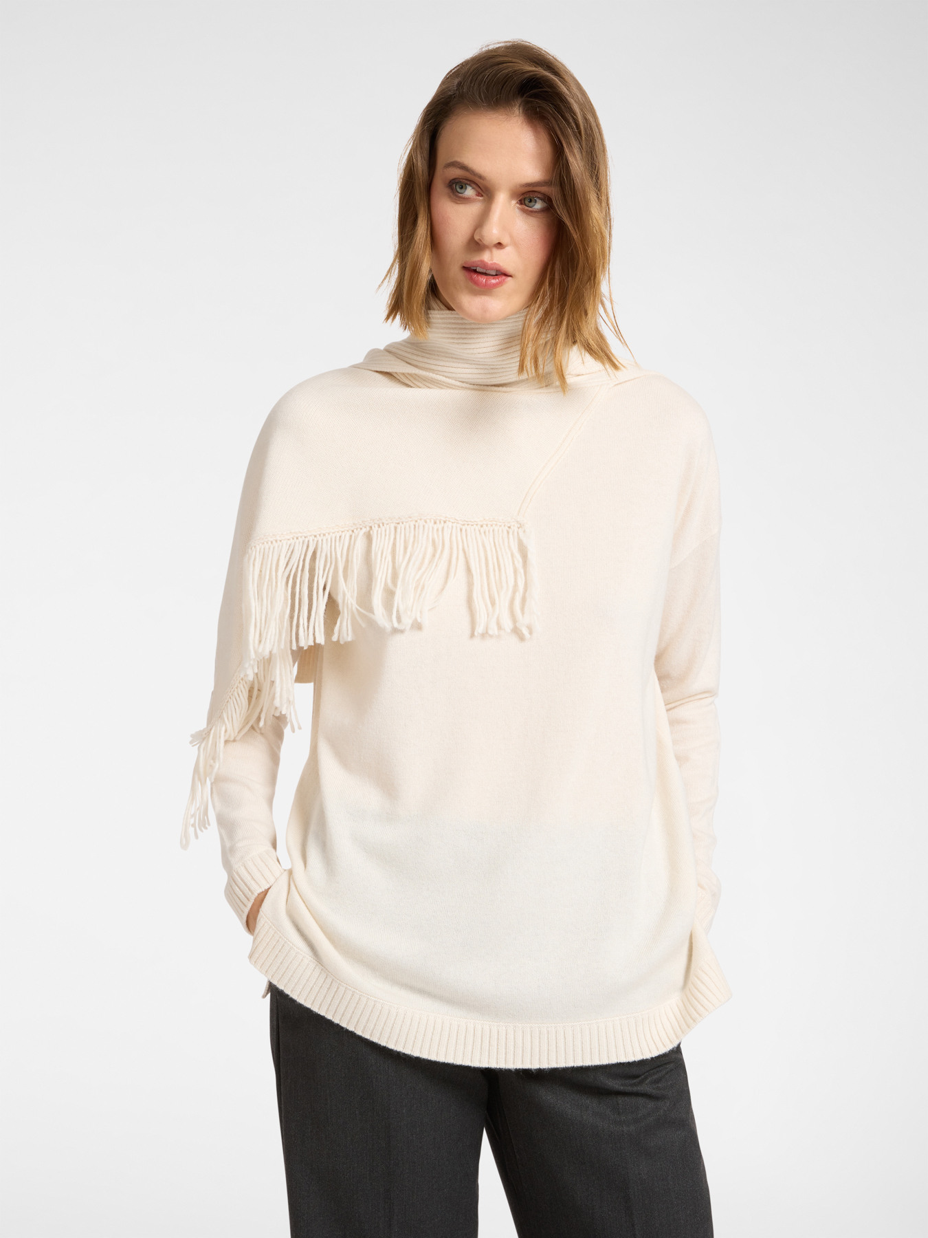 Fringed sweater with detachable scarf image number 0