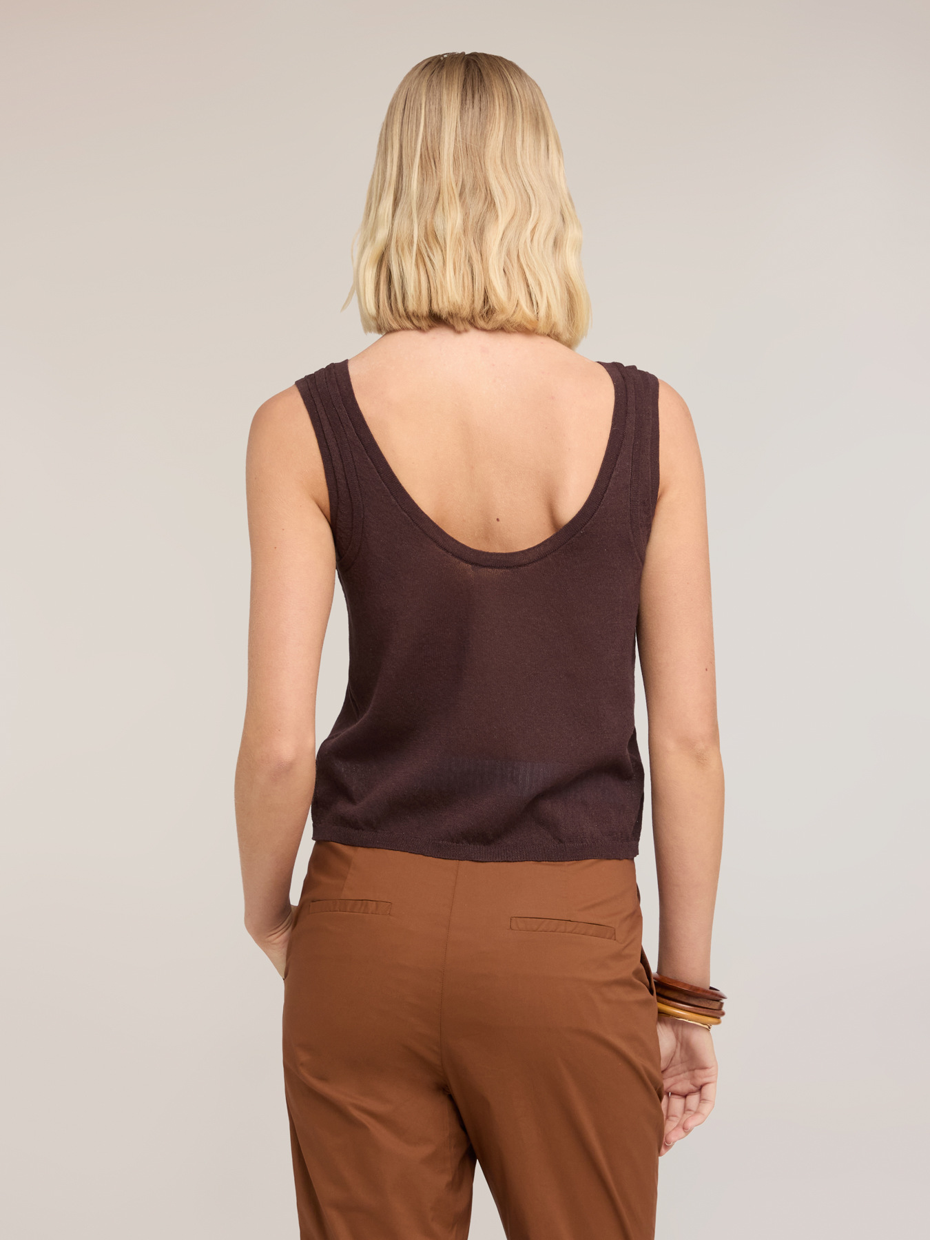 Linen blend knit top image number 1