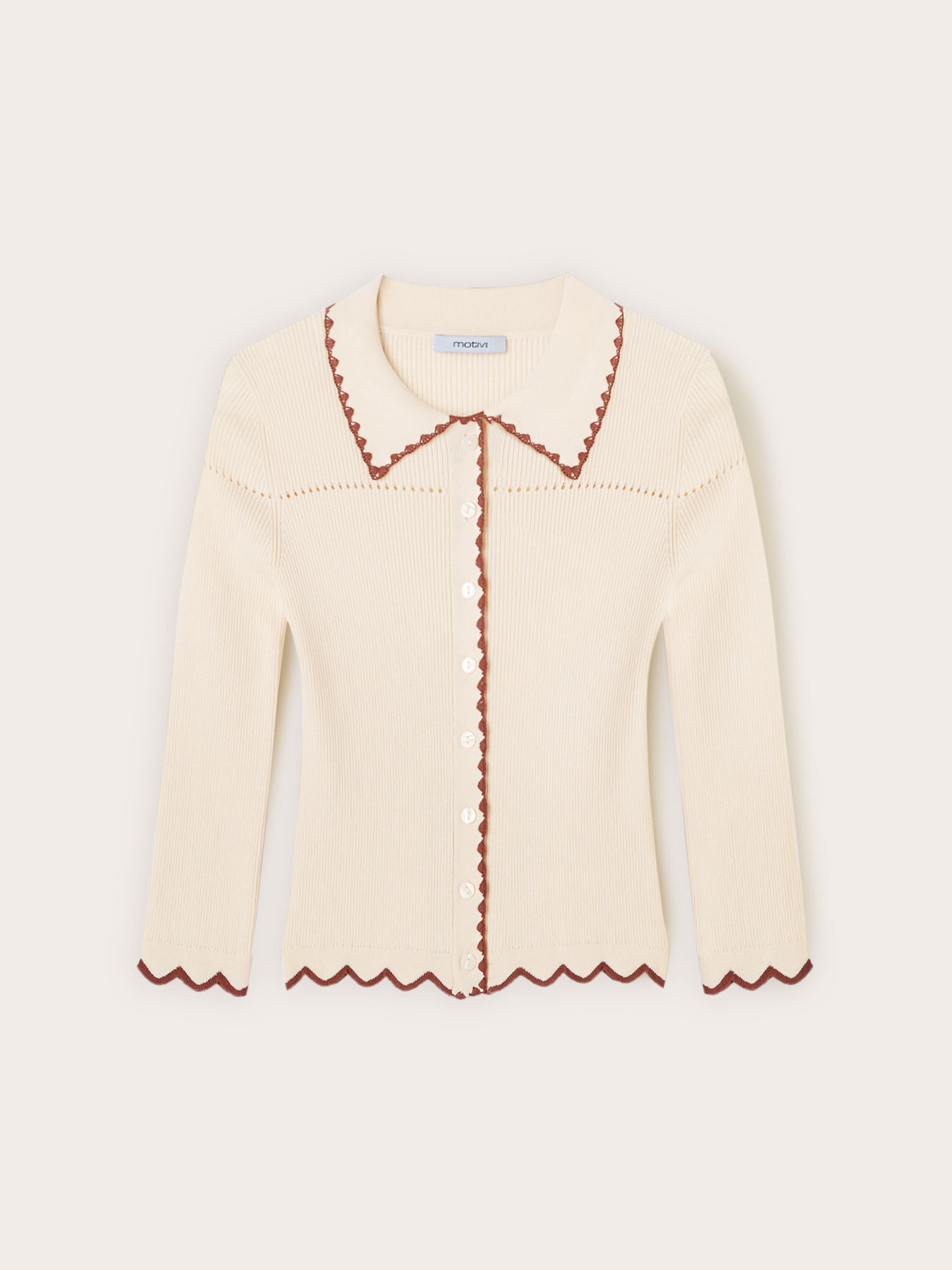 Fine knit cardigan with embroidered trims image number 4