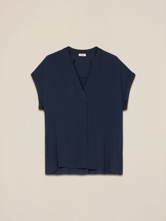 Viscose blouse with satin trim