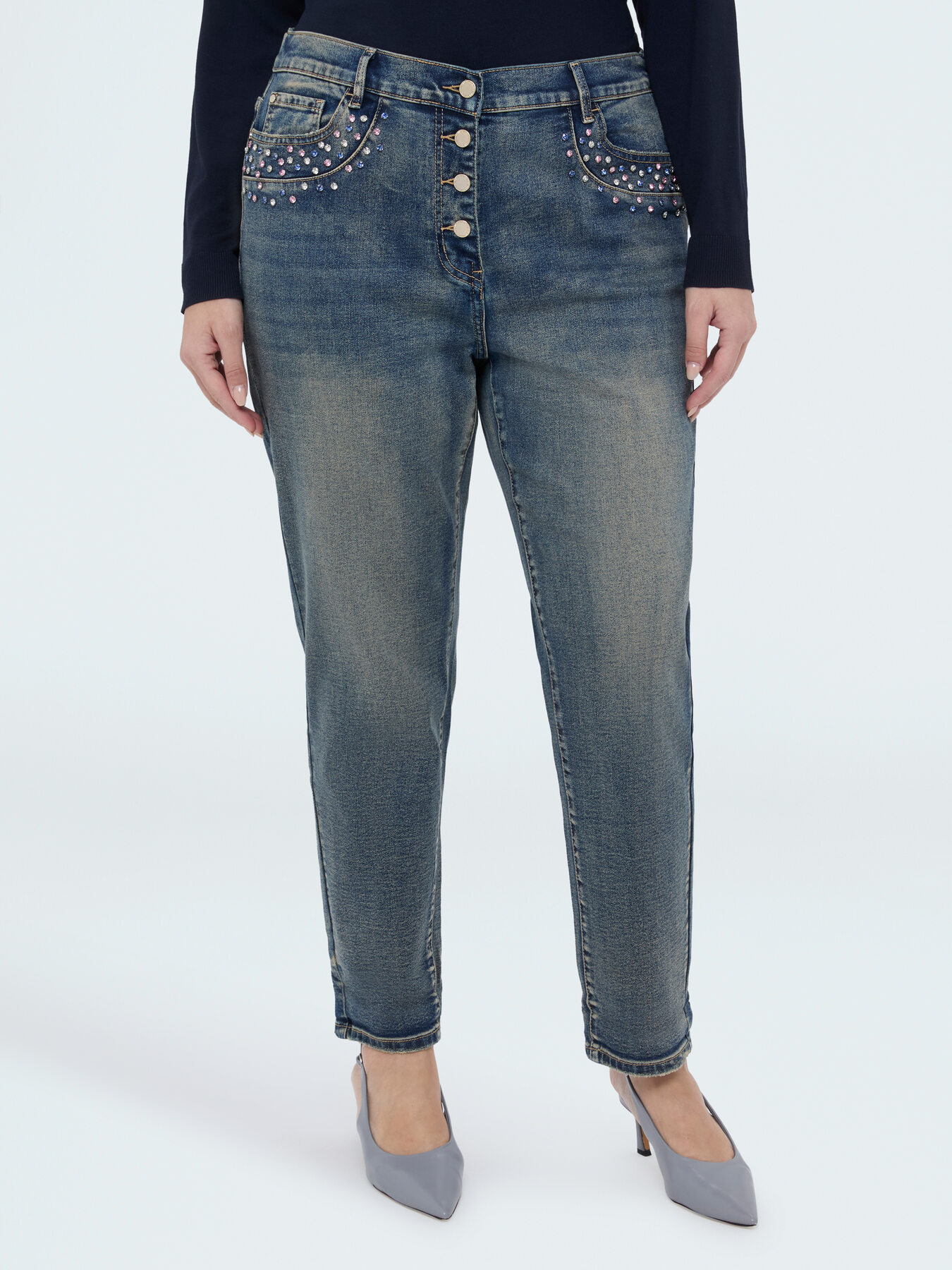 Jeans Barrel mit farbigen Lichtpunkten image number 2