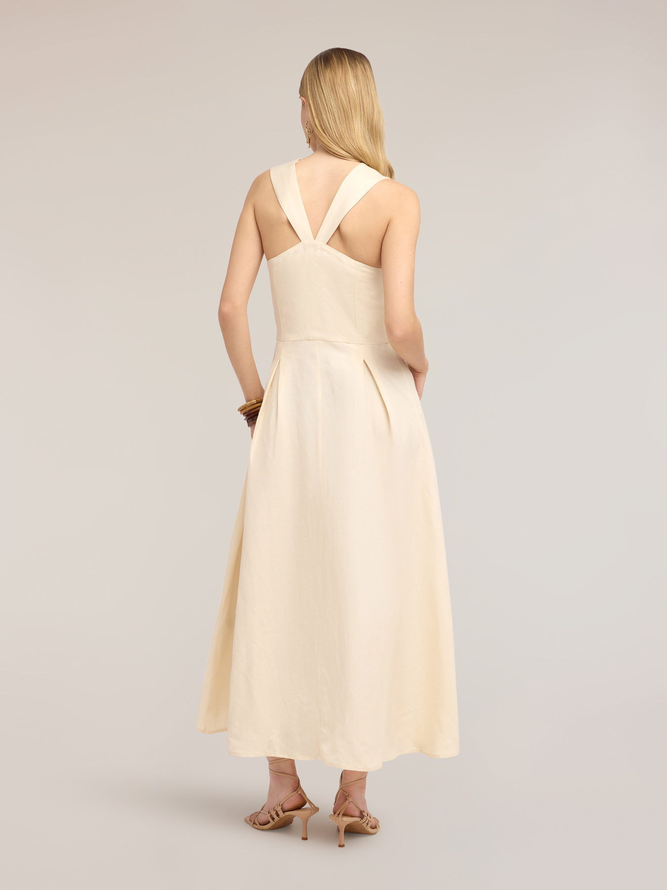 Square neck dress in linen blend image number 1