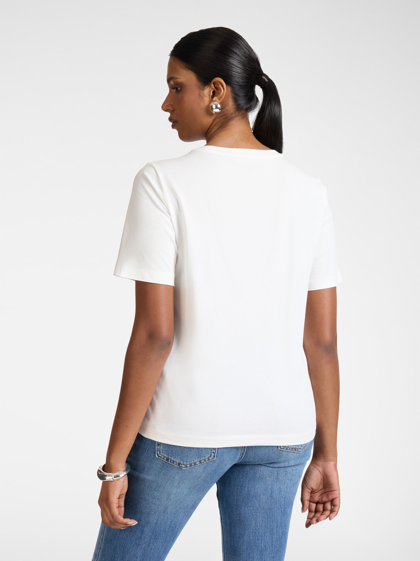 Printed cotton T-shirt with pearls image number 1