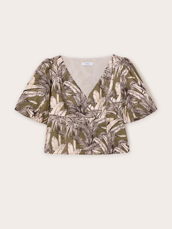 Jungle pattern short sleeves peplum top