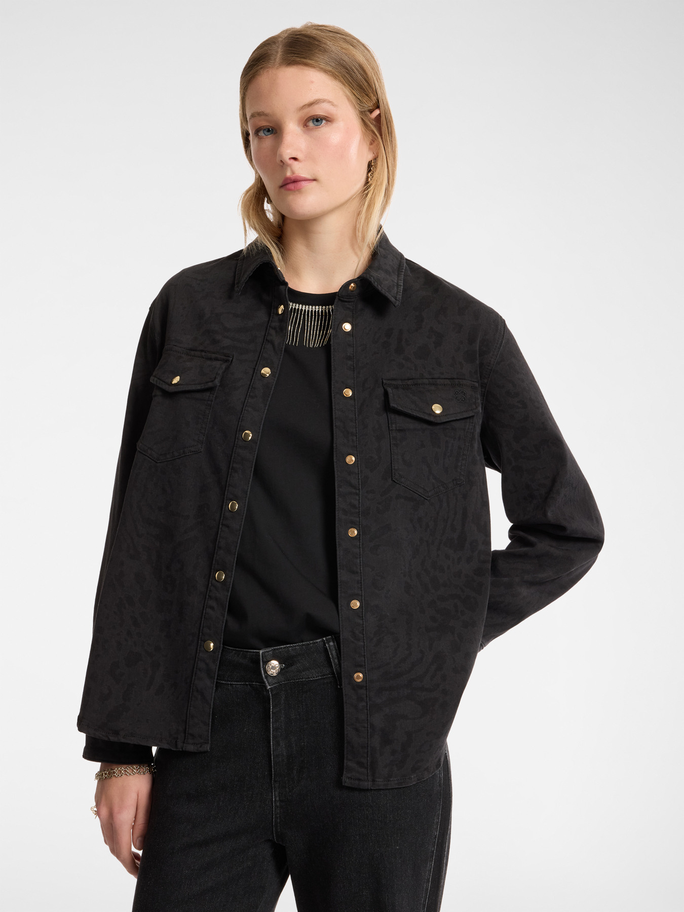 Camicia animalier in denim image number 0