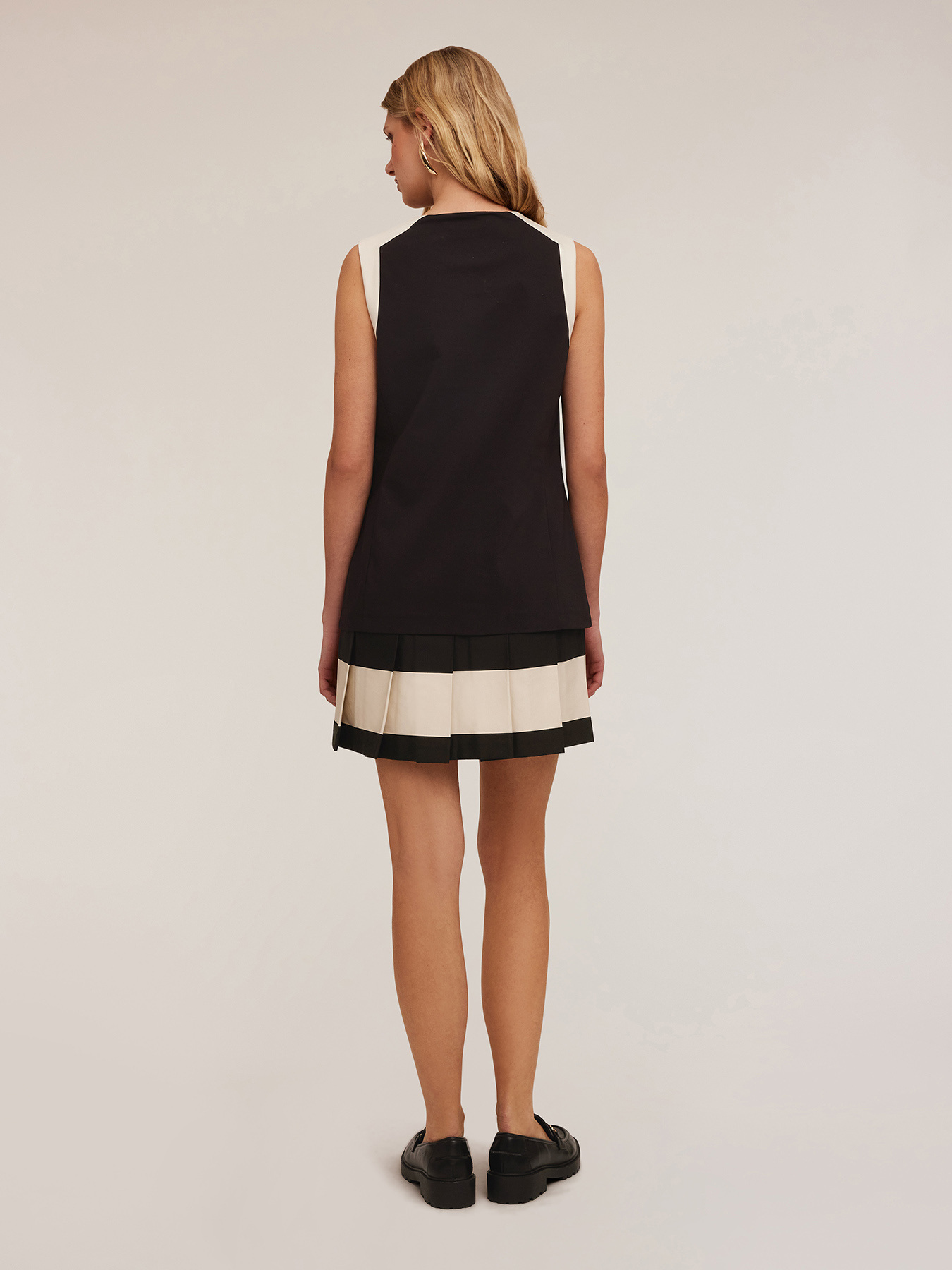 Vestito bicolor con gonna pliss&eacute; image number 1