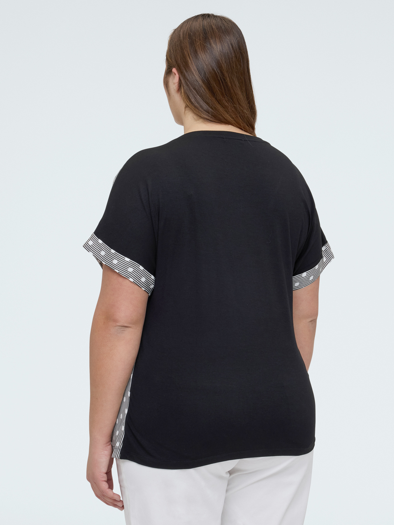 T-shirt bimaterica a righe e pois image number 1