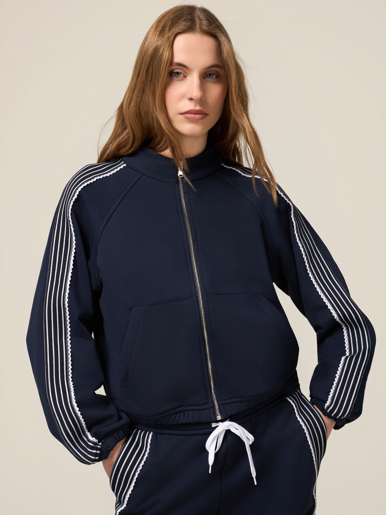 Zip-up sweatshirt with lace trim image number 0