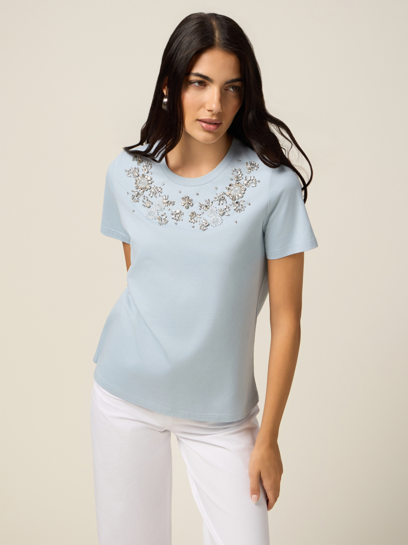 T-shirt with jewel embroidery image number 0
