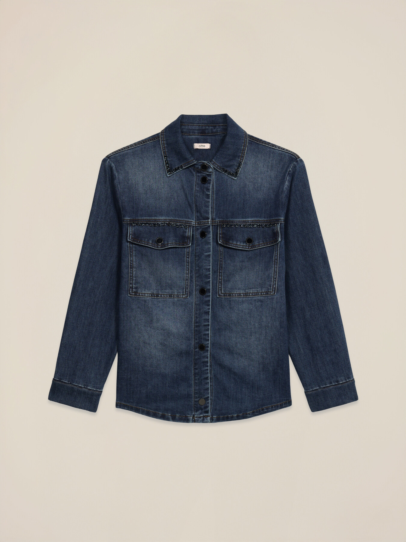 Denim shirt jacket with crystals image number 4