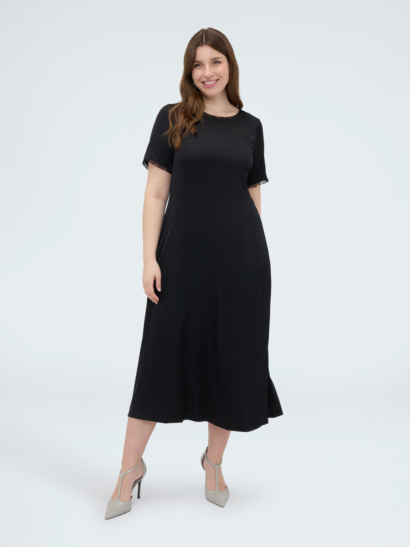 A-Linien-Kleid aus Satin mit Fransen-Details image number 2