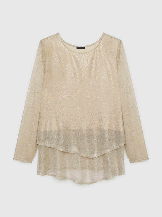 Lurex jersey T-shirt with overlays
