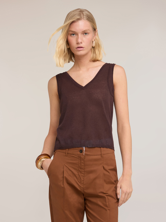 Top in maglia misto lino